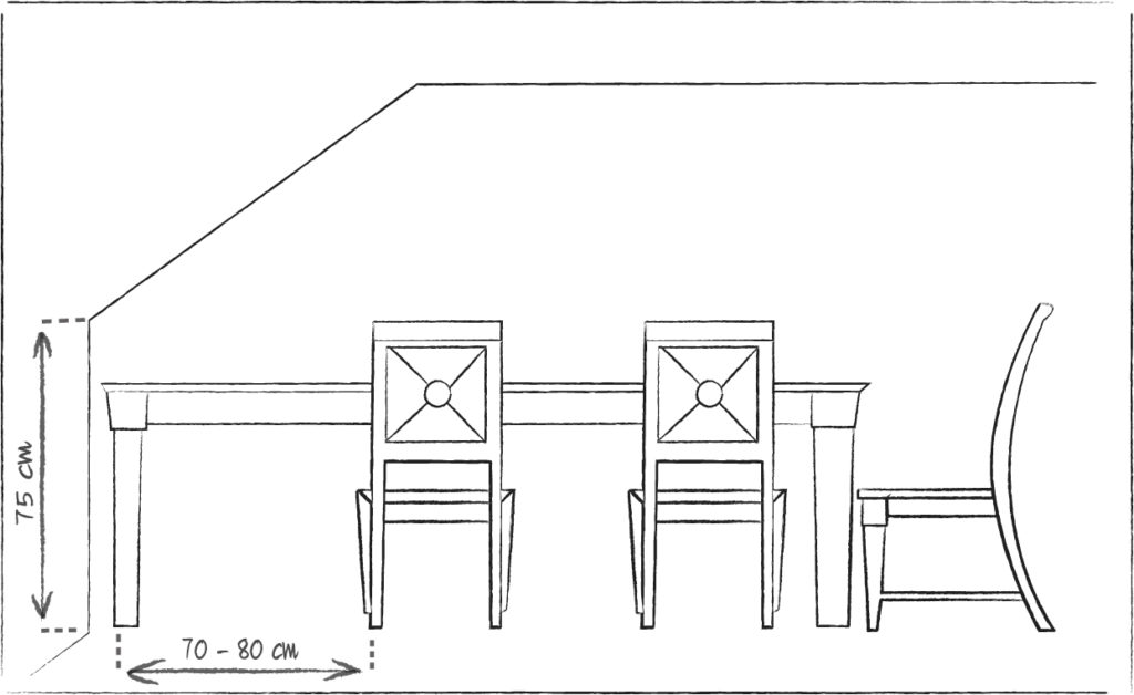 kuchnia na poddaszu, ,ścianka kolankowa, wysokość, stół, krzesła w kuchni