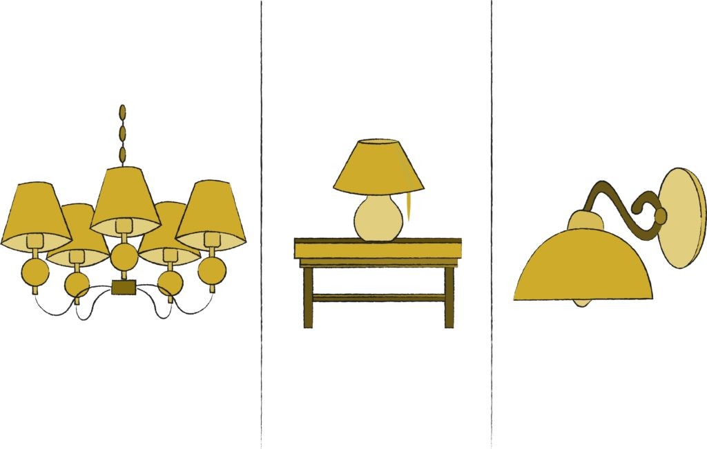żyrandol, kinkiet, lampa stołowa do salonu, oświetlenie do salonu