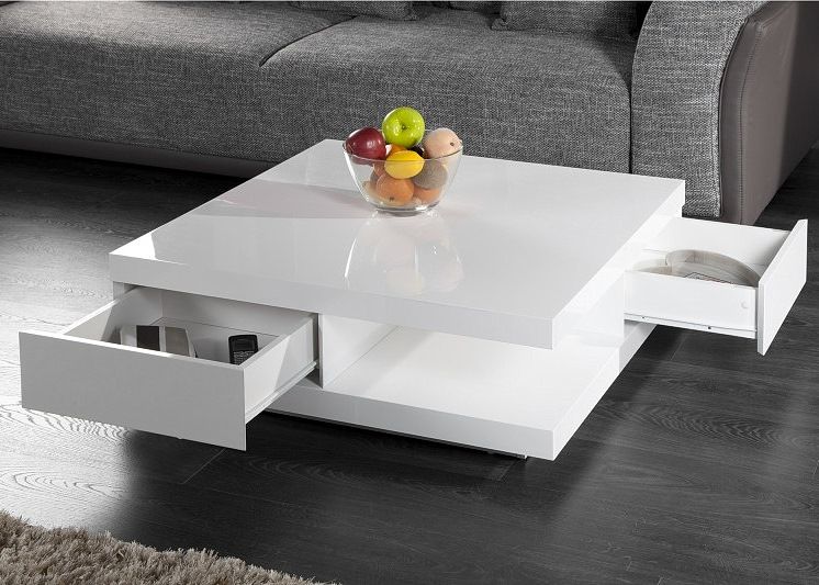 biały stół z szufladami, pojemny stolik kawowy